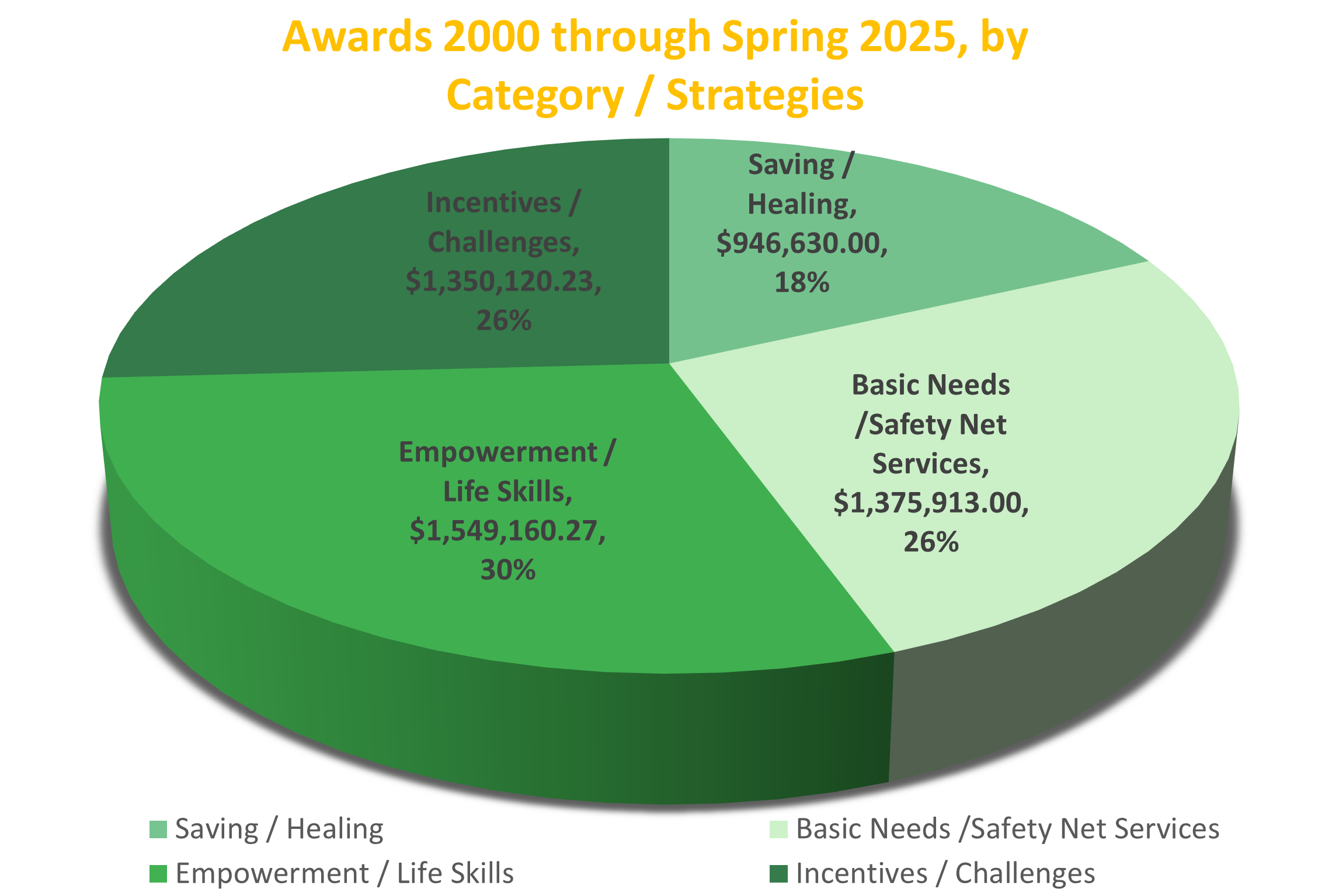 Pie chart of grants awarded by category